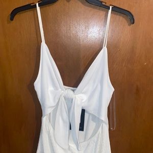 NWT White smocked front-tie fitted dress